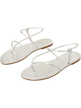 Women's Silver Summer Sandals Flats Strappy Slingback Dressy Cute Beach Slides